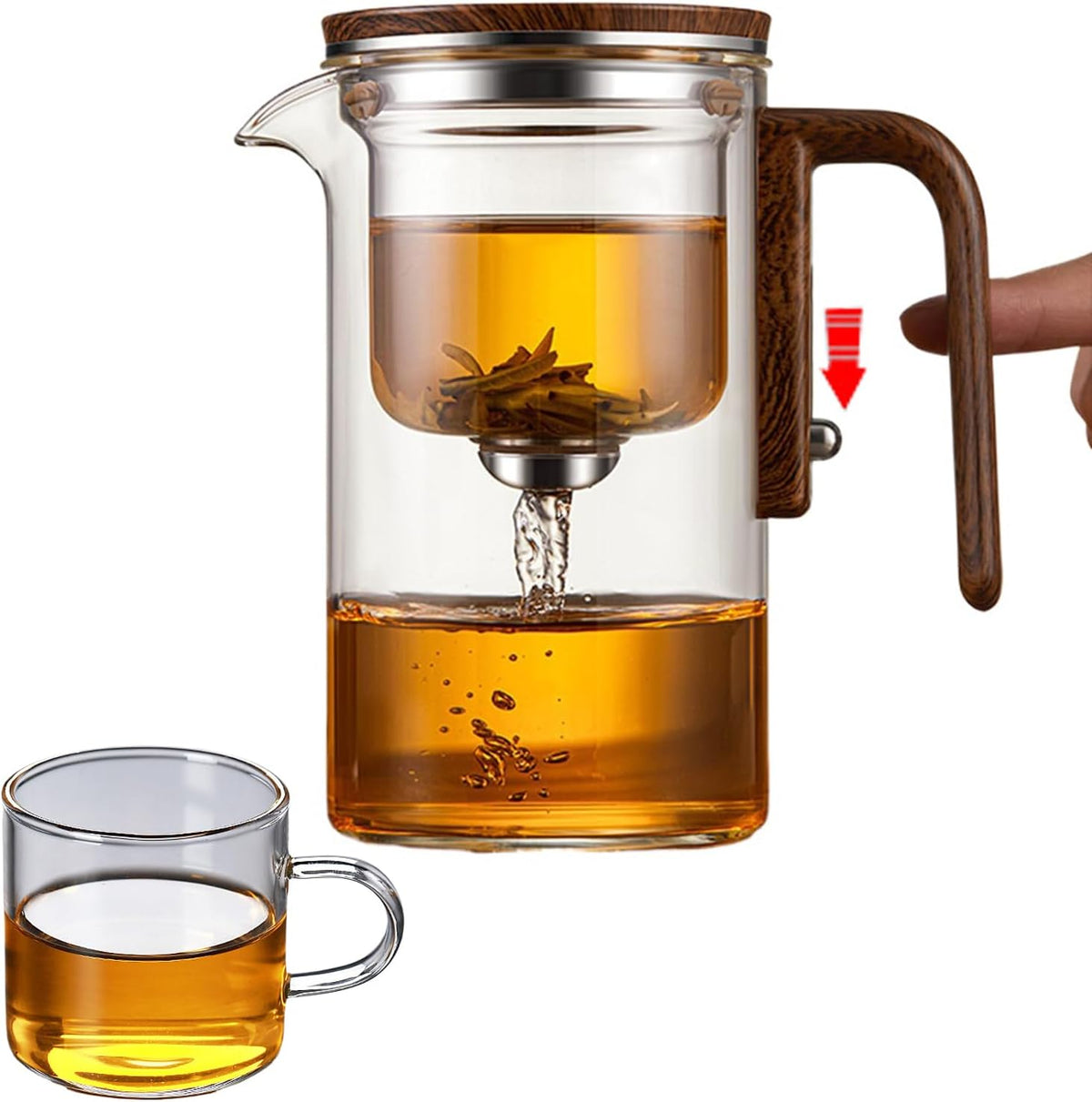 Enchanti Tea Pot, Witchcraft Magic Glass Teapot with Infuser Strainer and Lid for Loose Leaf Tea Herbal, Magnetic Water Separation Tea Maker Kettle with Cups Clear Enchantipot (1000ml)