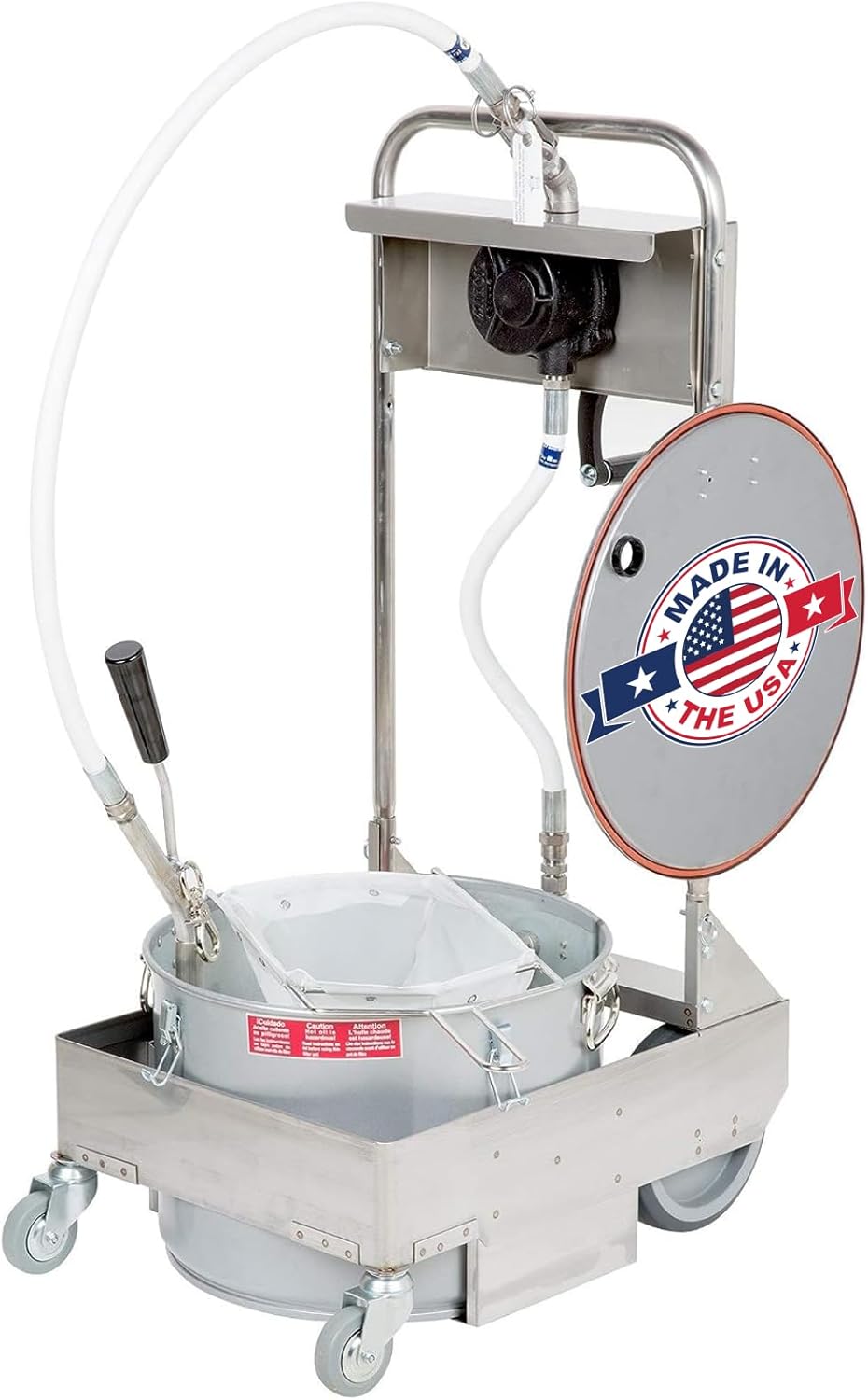 MirOil 55HD Fyer Oil Filter Machine w/Discard Trolley & Hand Operated Pump, Filtration System for Deep Fryer for Kitchen, Food Service & Food Trucks, Portable Oil Filter Machine for 55lb Fryer Grease