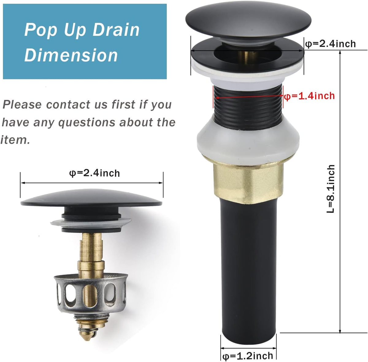 Bathroom Sink Drain,5 Pack Drain Stopper Bathroom Sink Without Overflow,Pop Up Drain Assembly with Detachable Strainer Basket,Built-in Anti-Clogging Strainer,Stainless Steel Mattle Black