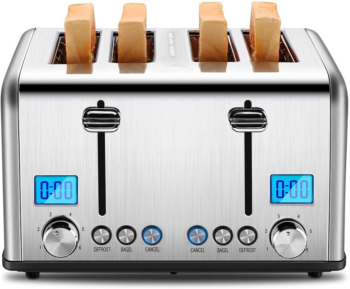 Countdown Stainless Steel 4 Slice Toaster with Bagel, Defrost, Cancel Function, Dual Toaster, Extra Wide Slots, 6 Shade Settings, Removable Crumb Trays, 1650W