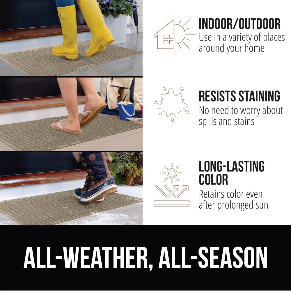 GORILLA GRIP Front Door Mat, 72x24, Indoor Outdoor Ultra Absorbent HydroAbsorb Doormat, Absorbs Up to 2.75 Cups of Water, Stain and Fade Resistant, Rubber Backing Doormats, Captures Dirt, Beige
