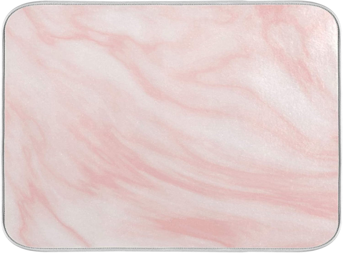 Super Absorbent Dish Drying Mat Microfiber Fast-Drying Dish Mat 16" x 18" Kitchen Dish Drying Pad Pink Coral Marble