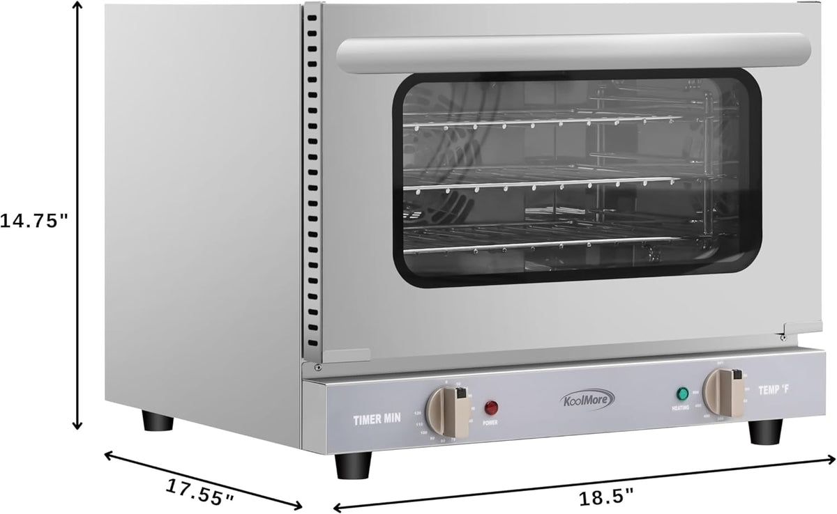 KoolMore 19 in. Countertop Convection Oven for Quarter-Size Pans with 3 Racks 1440W of Power in Stainless-Steel, 0.8 cu. ft. ETL Listed (KM-CTCO-08)