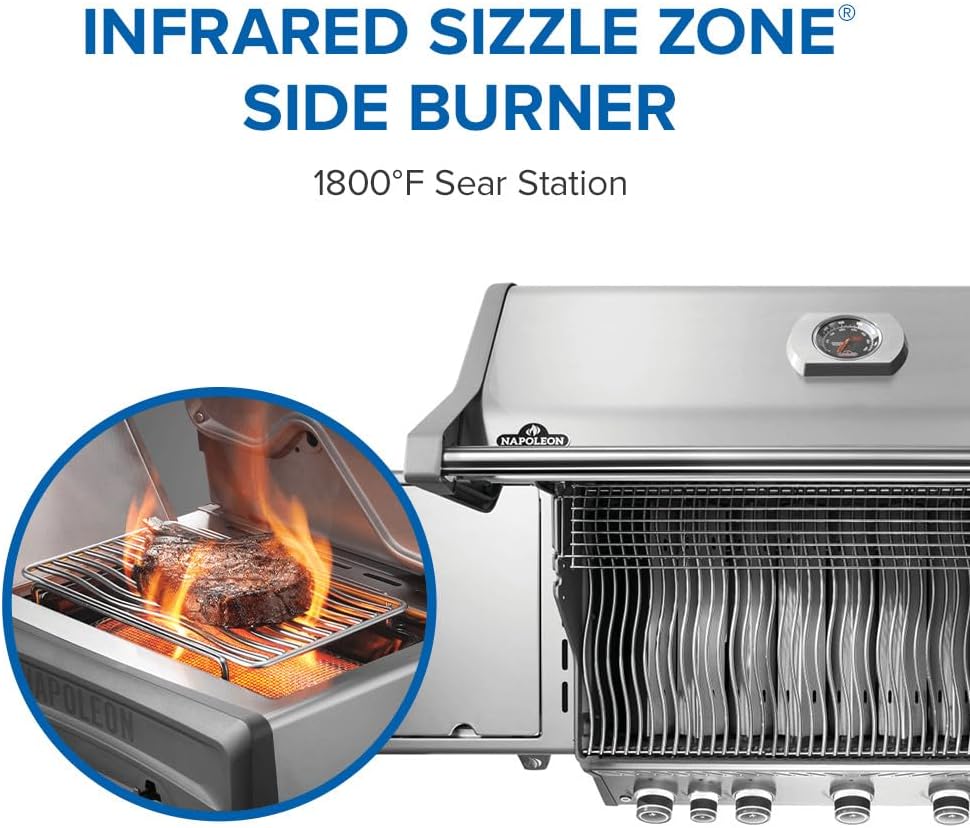 Napoleon Rogue PRO 625 Propane Gas Grill with Infrared Side Burner, Stainless Steel, Durable 6-Burner Gas BBQ