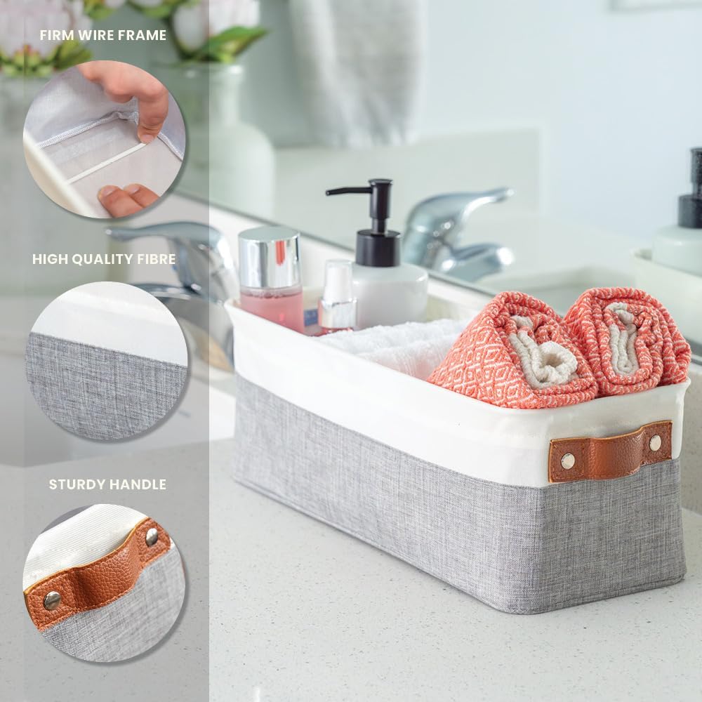 OrganiHaus Narrow Storage Bins 15x06in, Small Closet Bins for Shelves, Bathroom Storage Baskets for Shelves, Narrow Baskets, Fabric Organizer with Handles, Toilet Paper Organizer - 2 Pack, Gray