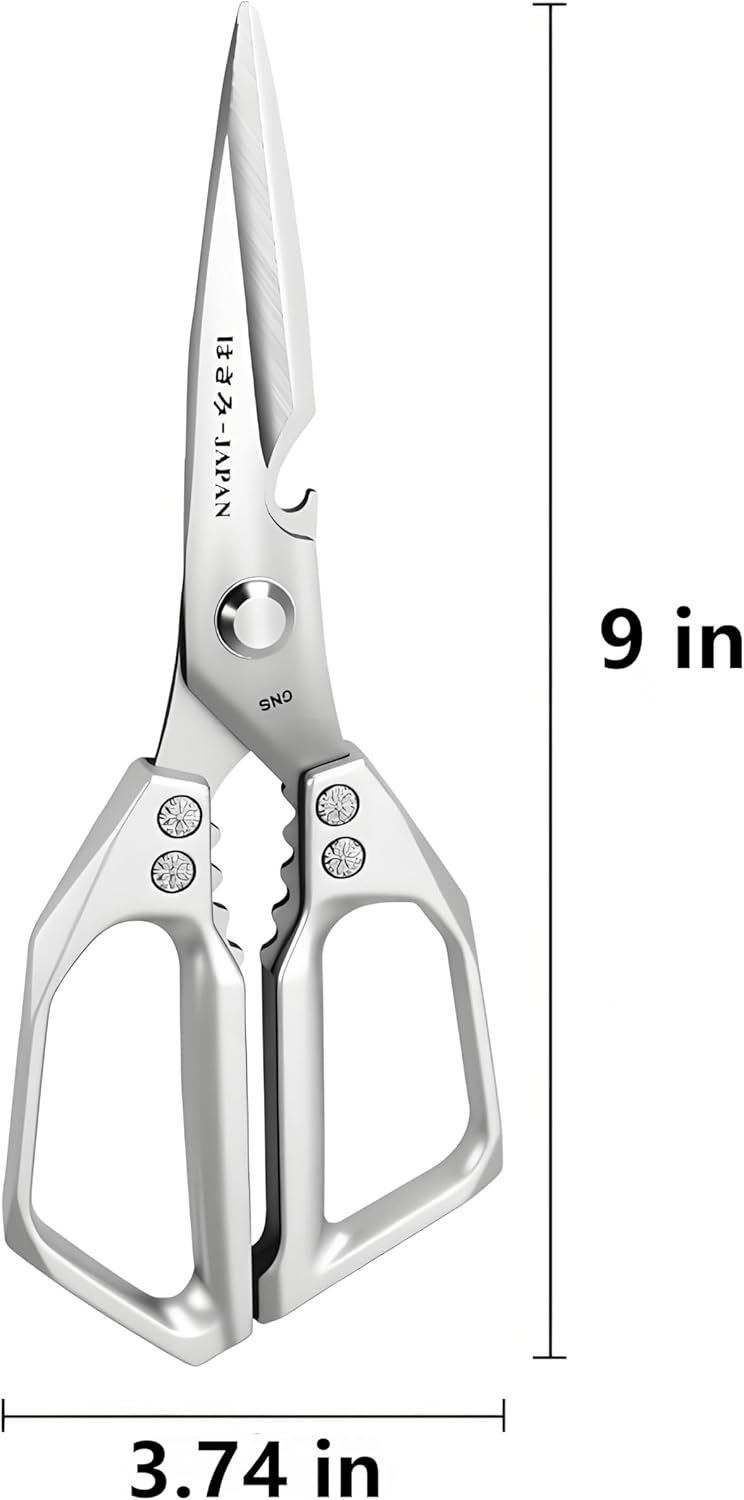 Kitchen Scissors, All Purpose，Ultra Sharp Japanese Meat Scissors，Heavy Duty Silver Cooking Scissor，Dishwash Safe Stainless Steel Kitchen Shears for Food, Chicken Bones, Turkey