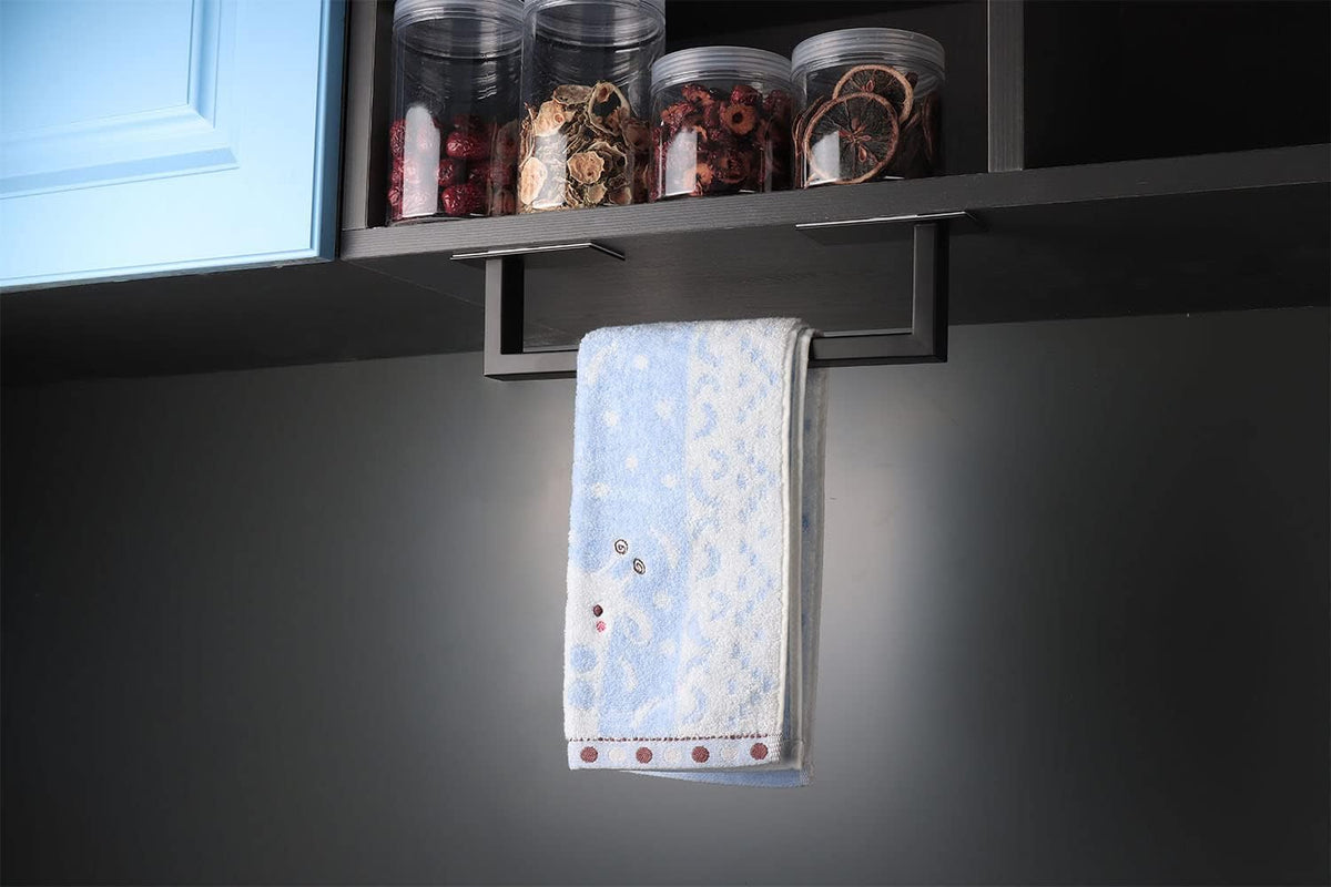 Bathroom Towel Bar Self Adhesive, No Drilling Towel Rack Easy to Install,Hand Towel Holder Made of Premium Stainless Steel Sticky on Hand Towel Hanger for Kitchen, Toilet(12IN, Black)