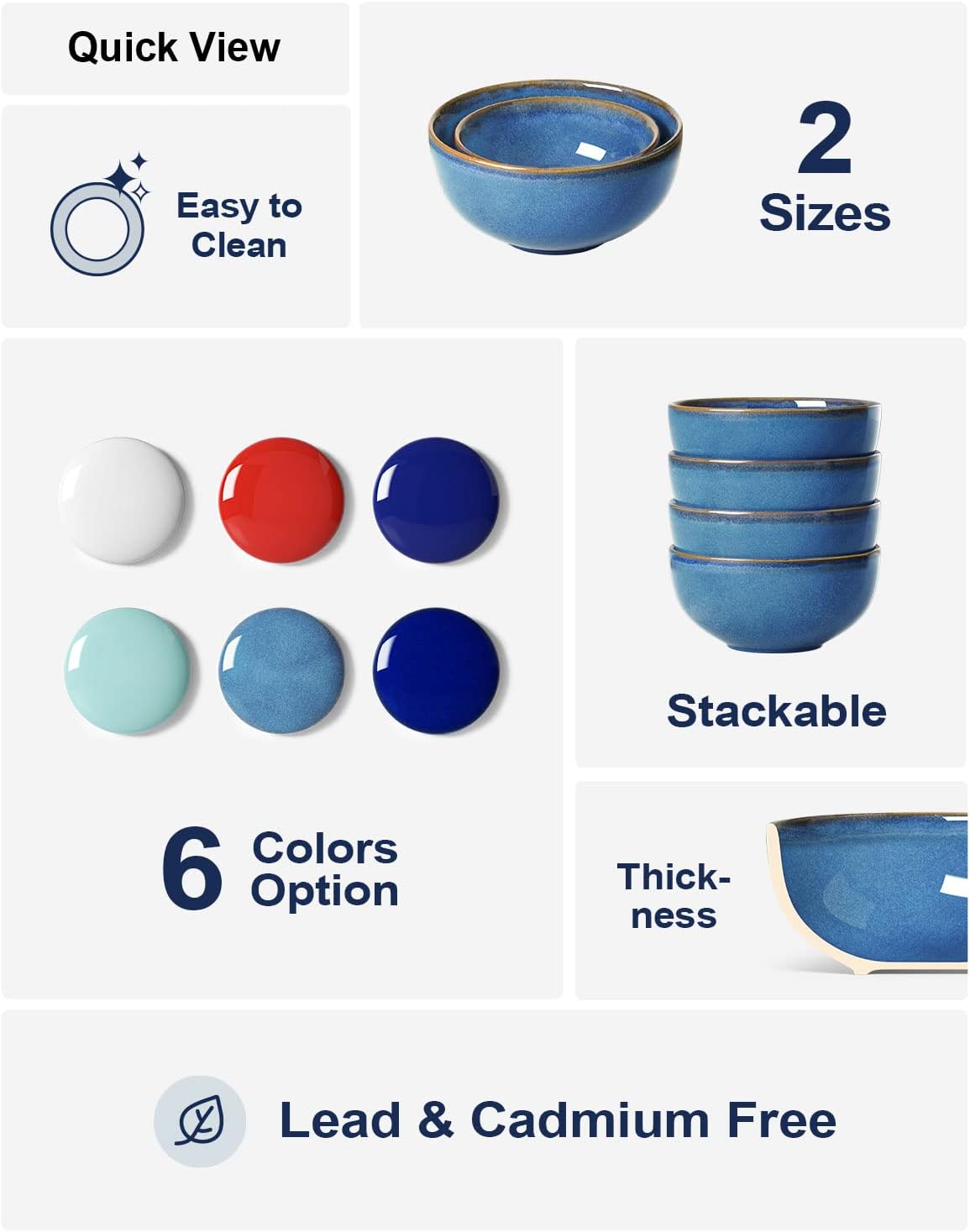 LE TAUCI Cereal Bowls 6 Inch, Ceramic Bowl Set for Soup, Dessert, Fruits, Salad, Noodle, Ramen, 22 Ounce Bowls for Kitchen, Set of 4, Ceylon blue
