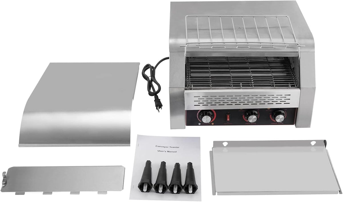 Commercial Conveyor Toaster 450 Slices/Hour Stainless Steel Conveyor Toaster 2600W Electric Toasters Oven Heavy Duty Countertop Restaurant Toaster for Cafes Bun Bagel Bread