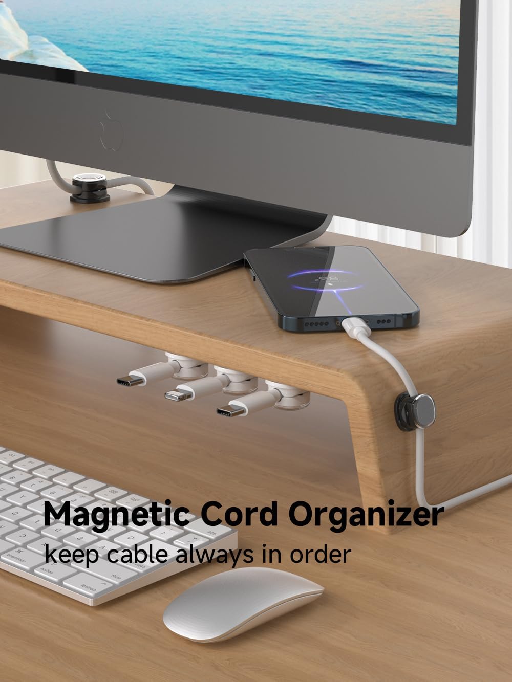 Magnetic Cable Clips, Adjustable Cord Holder Management, Adhesive Wire Keeper Organizer for Home Office Desk Phone PC Car Wall Desktop Nightstand Appliance (9-PCS White & Black)