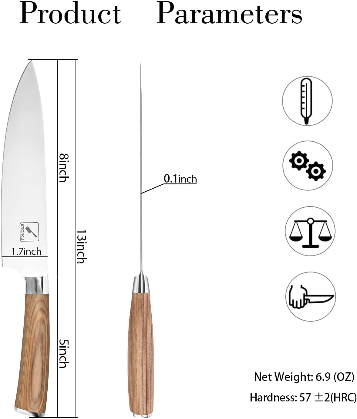 imarku Chef Knife - Pro Kitchen Knife 8 Inch Chef's Knives Japanese SUS440A Stainless Steel Sharp Paring Knife with Ergonomic Handle, Golden handle, Best Gifts for Men and Women