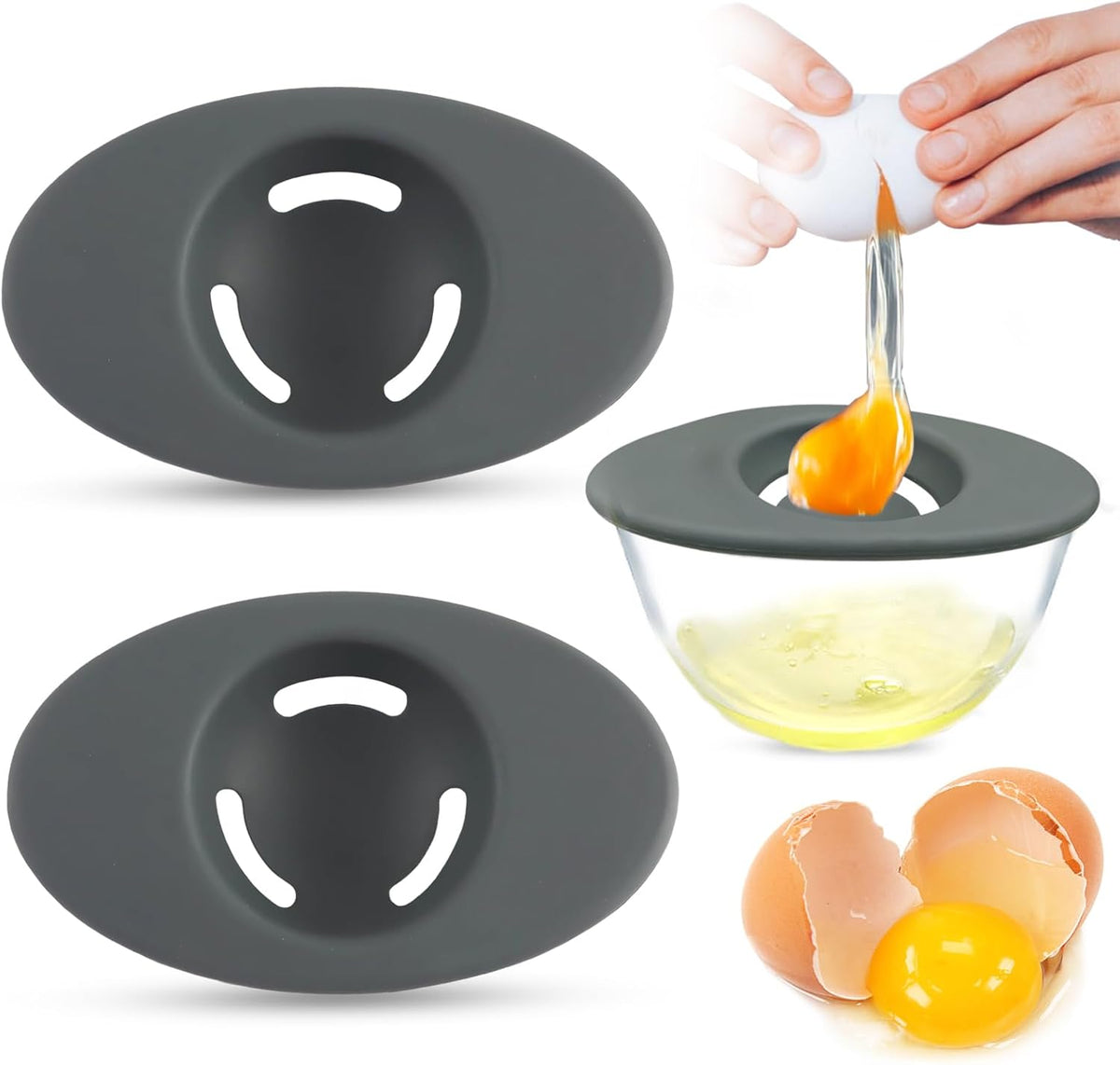 2PCS Silicone Egg Separators, Food-Silicone Egg White Separator, 3-Slit Egg White Separator from Yolk for Baking, Must-Have Egg Separator Tool, Set of 2