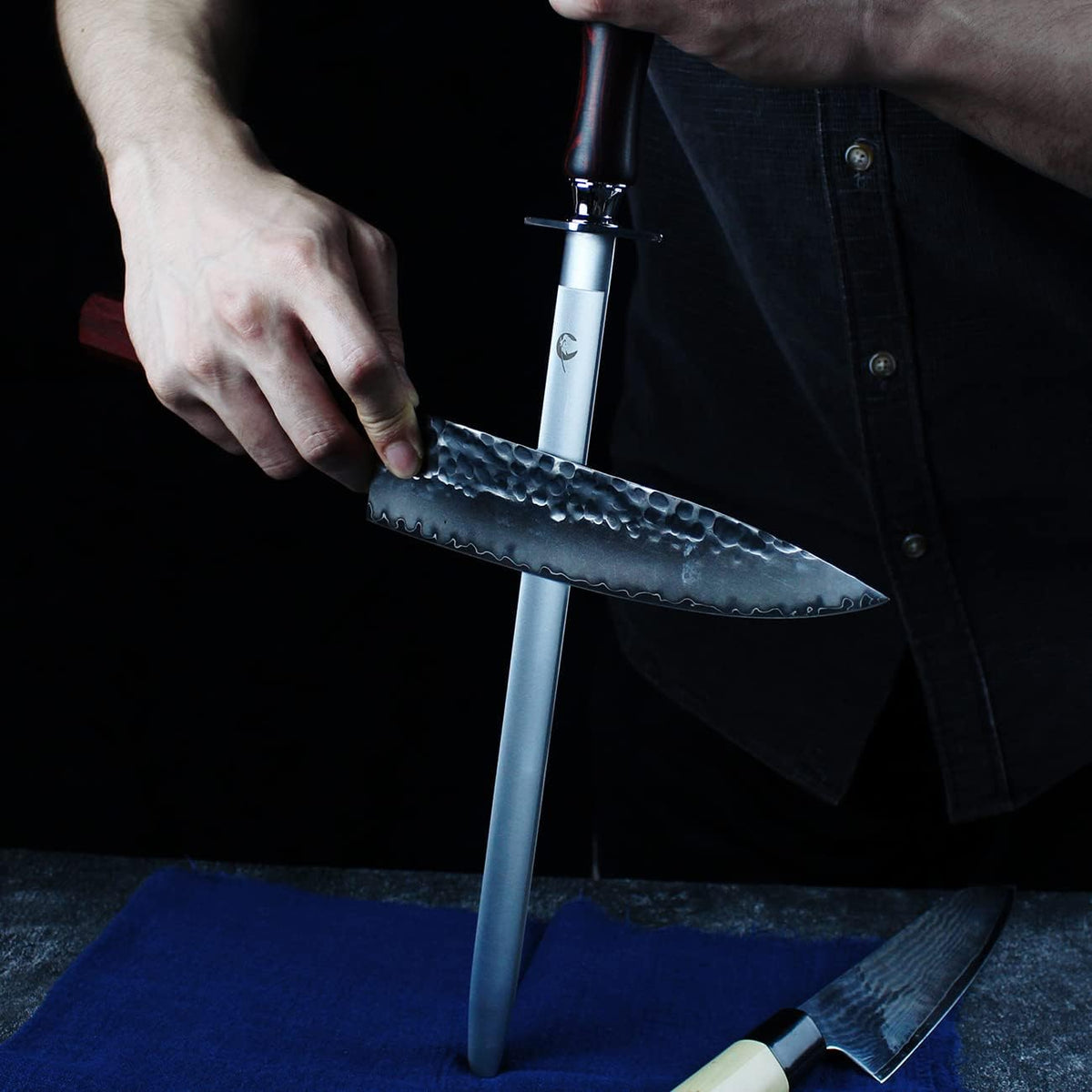 High Hardness Honing Steel 12 Inches Flat Knife Sharpener Steel Sharpening Rod for Kitchen Knives Carbon Steel Honing Rod