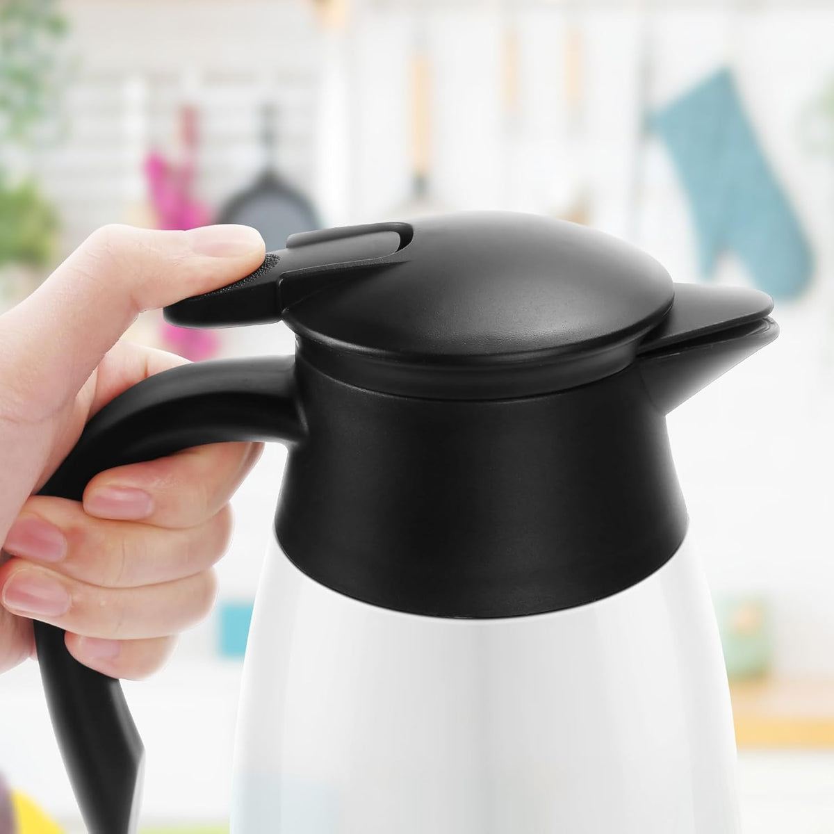 70oz Coffee Carafe Airpot Insulated Coffee Urn Stainless Steel Vacuum Thermal Pot Flask Dispenser for Coffee, Hot Water, Tea, Hot Beverage - Keep 12 Hours Hot, 24 Hours Cold -White