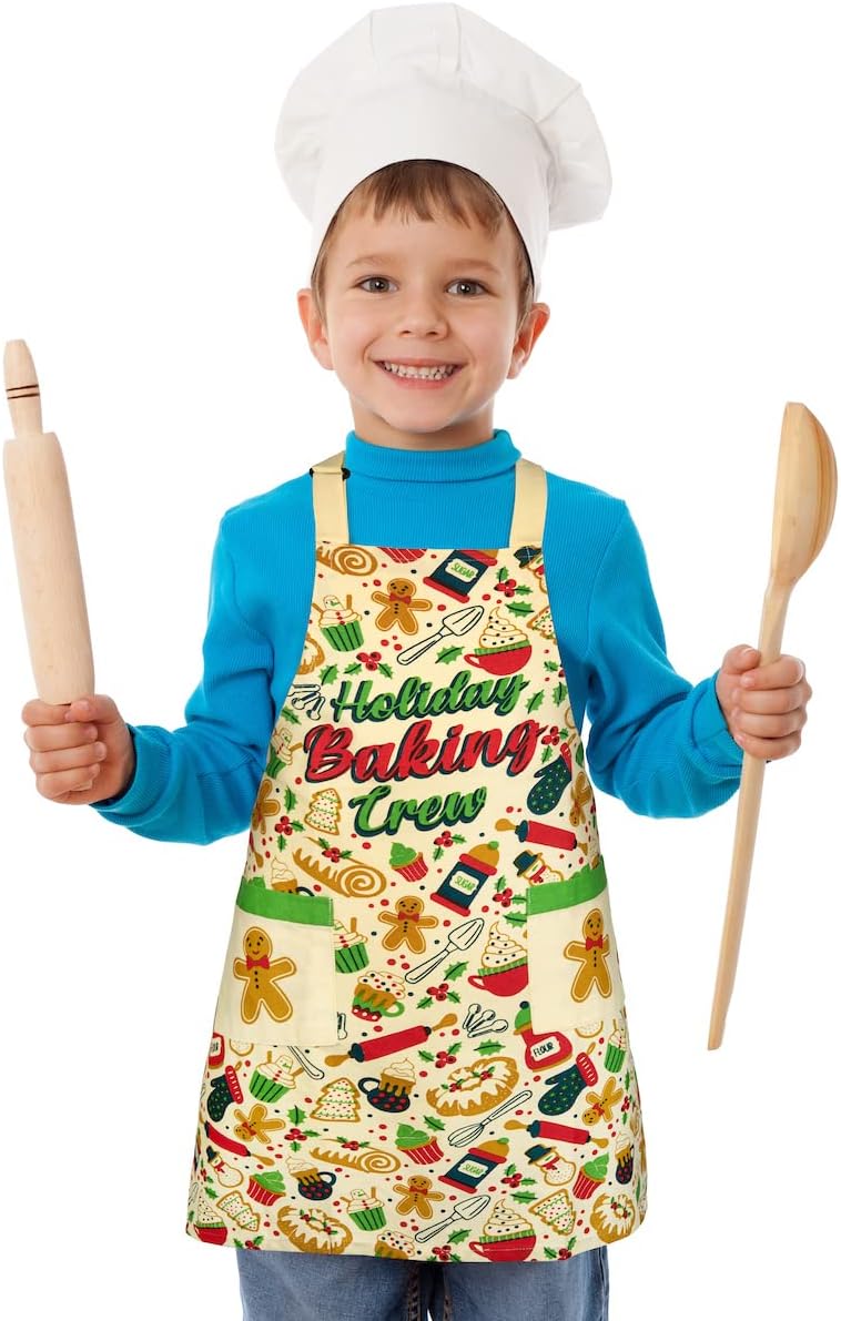 Lavley Christmas Baking Aprons - Funny kitchen gift for men, women and kids - 100% cotton adjustable apron for holiday bakers
