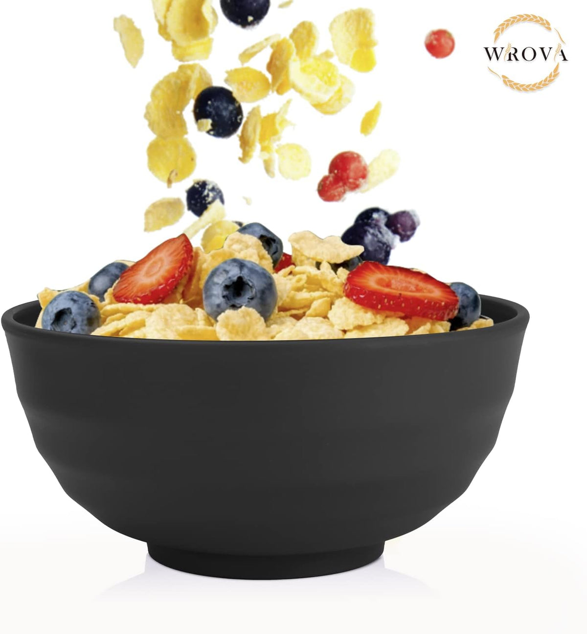 Wheat Straw Bowls Set 60 OZ Unbreakable Large Cereal Bowls Set of 6 Microwave and Dishwasher Safe Bowls Big Bowls for Camping and Picnic BPA Free Soup Bowl for Serving Oatmeal and Salad. Black