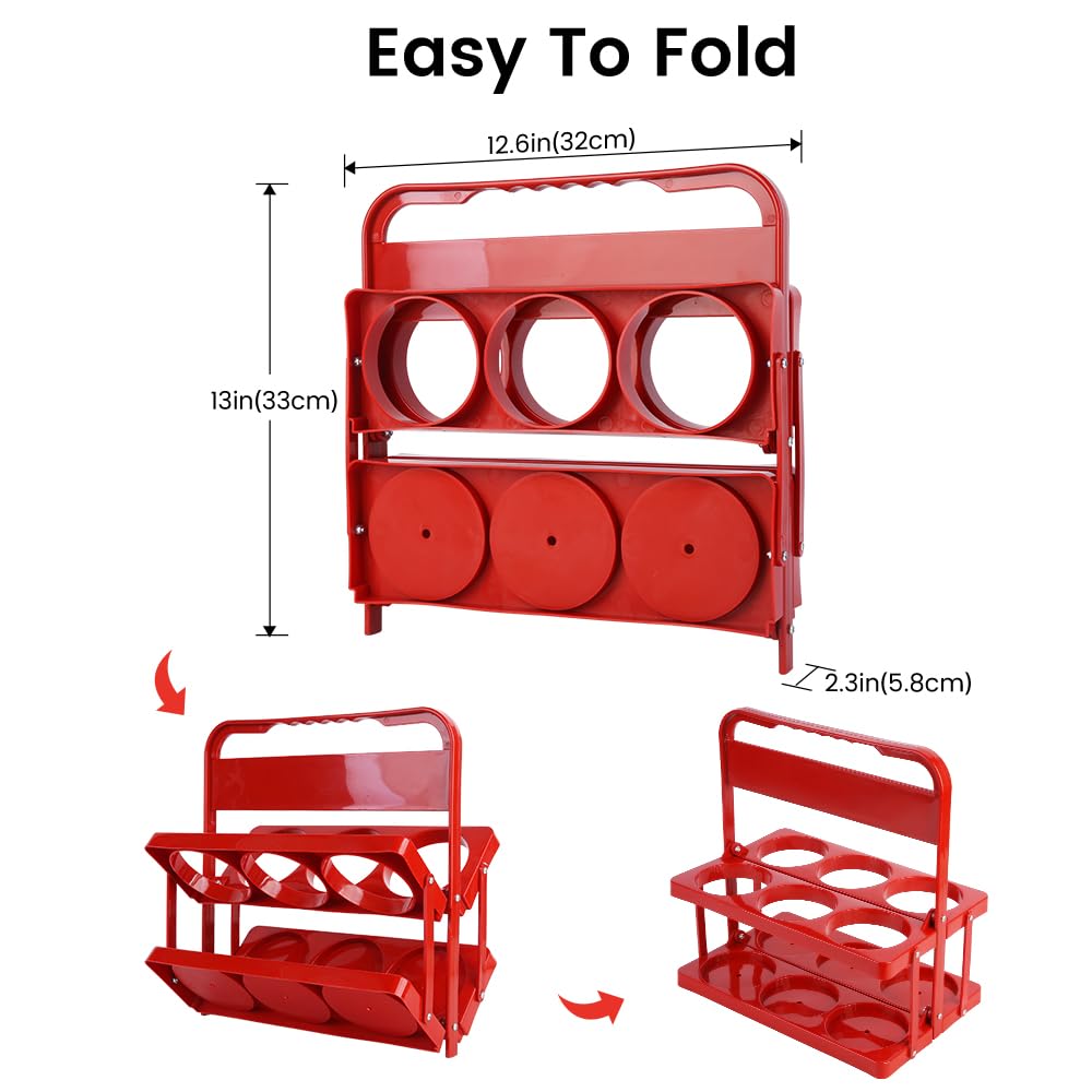 Bodaon 6 Cup Drink Carrier with Handle, Plastic Cup Carriers for Drinks, Drink Holder for Car, GrubHub/Eats Doordash Accessories, Portable Foldable Reusable Mobile, Use for Food Delivery Bag, Red