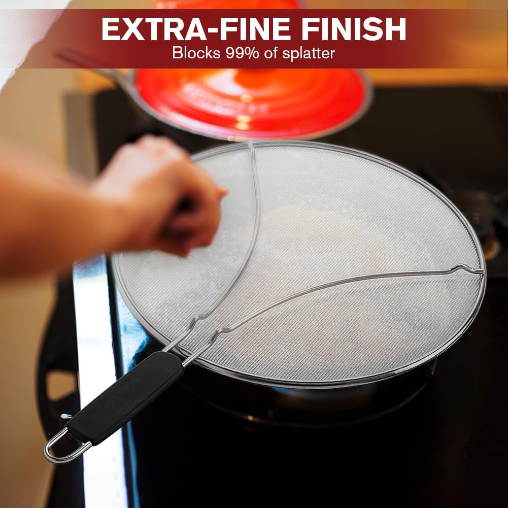 Splatter Screen for Cooking, Perforated Stainless Steel,13 Inch Stainless Steel Grease Splatter Guard, Comfortable Grip, Shield from Splashing Oil