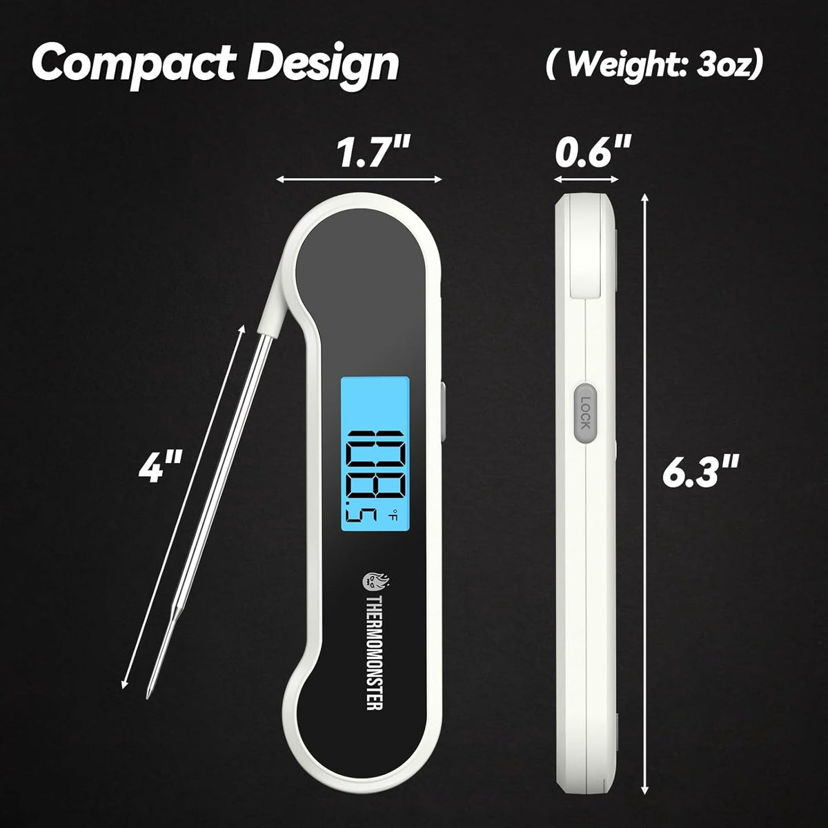0.5 Sec Instant Read Meat Thermometer Digital with ±0.5℉ Precision, Food Thermometer for Cooking Kitchen Gadgets, Oven Grill Candy BBQ Essentials Accessories, Gifts for Him Dad Men Birthday, White