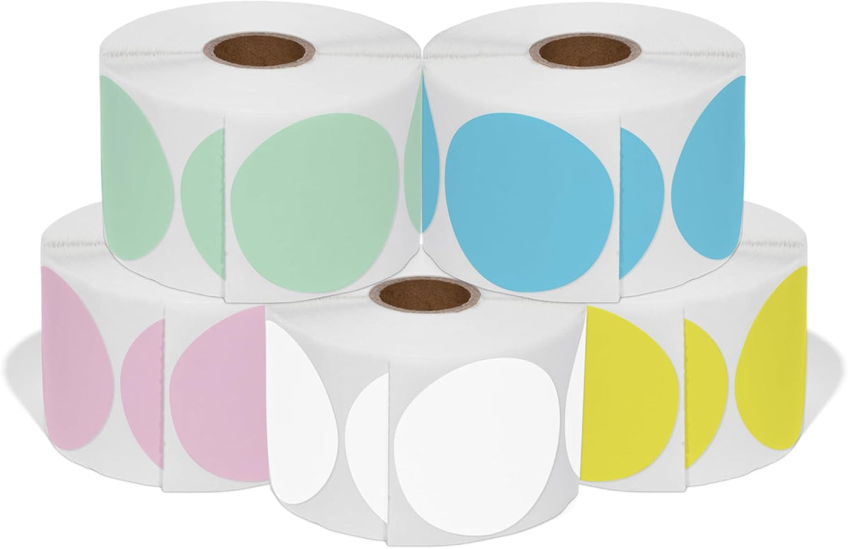 Spartan Industrial 2" Direct Thermal Multicolored Labels | Perforated Custom Circle Logo Stickers - Works with Rollo, Zebra, MUNBYN Desktop Printers - 5 Rolls, 750/Roll
