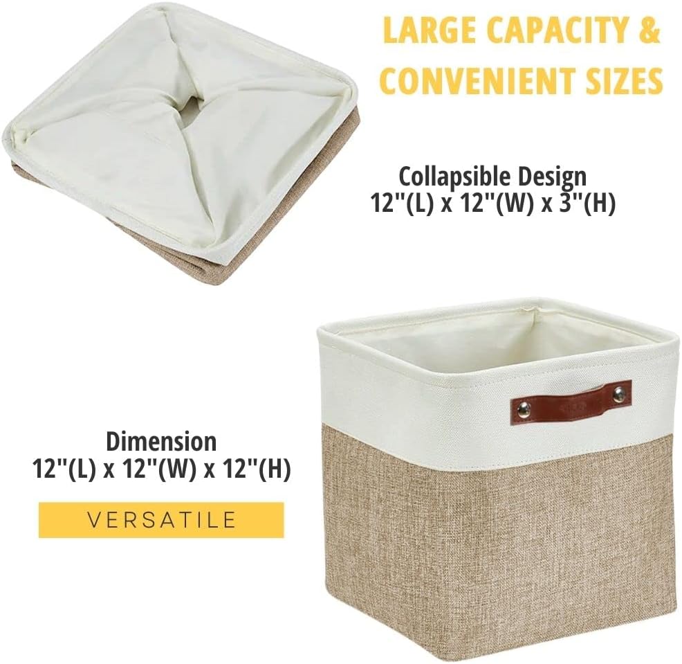 DECOMOMO Storage Cubes, 12x12 Storage Bins, Baskets for Shelves (Beige & White, Cube 12" - 4 Pack)