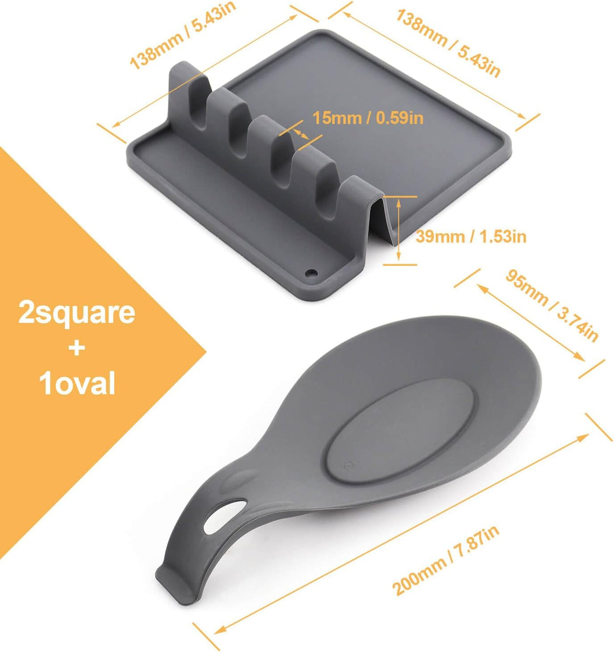 Kitchen Silicone Utensil Rest with Drip Pad-BPA-Free, Durable Spoon Rest-Heat-Resistant Spoon Rest for Stove Top - Kitchen Gadgets &Grill Utensil Holder-Grey 3 Pcs