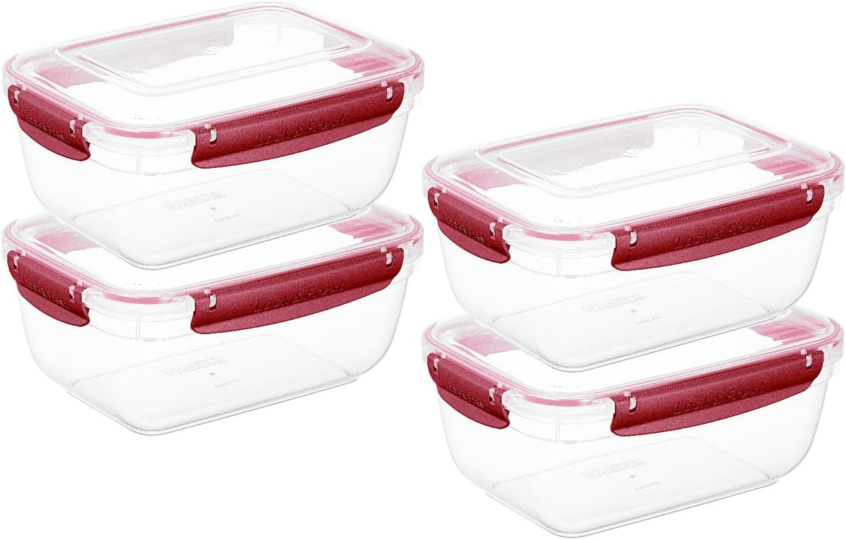 Superio Plastic Food Storage Containers with Airtight Lids, 4 Pack- 80 Oz, BPA Free, Leakproof, Stackable, Microwave, Dishwasher, Freezer Safe, Red