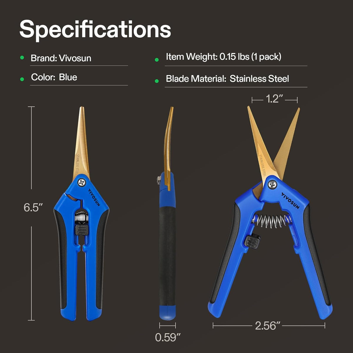 VIVOSUN 3-Pack 6.5 Inch Gardening Scissors Hand Pruner Pruning Shear with Titanium Coated Curved Precision Blades