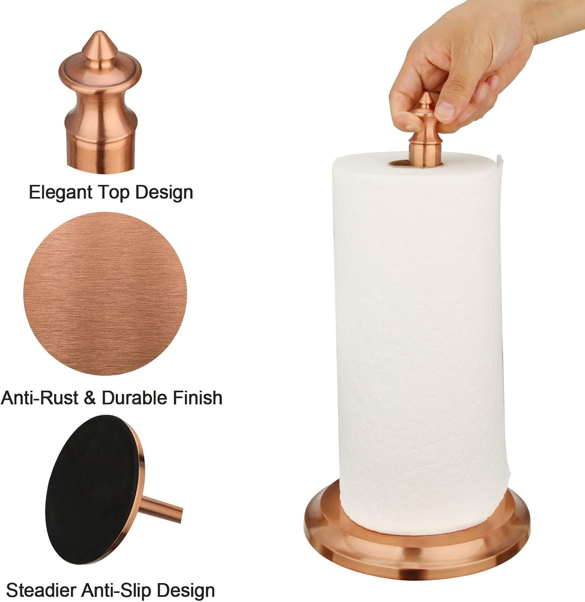Akicon Paper Towel Holder Stand for Kitchen Countertop & Dining Room Table (Copper, Classical)