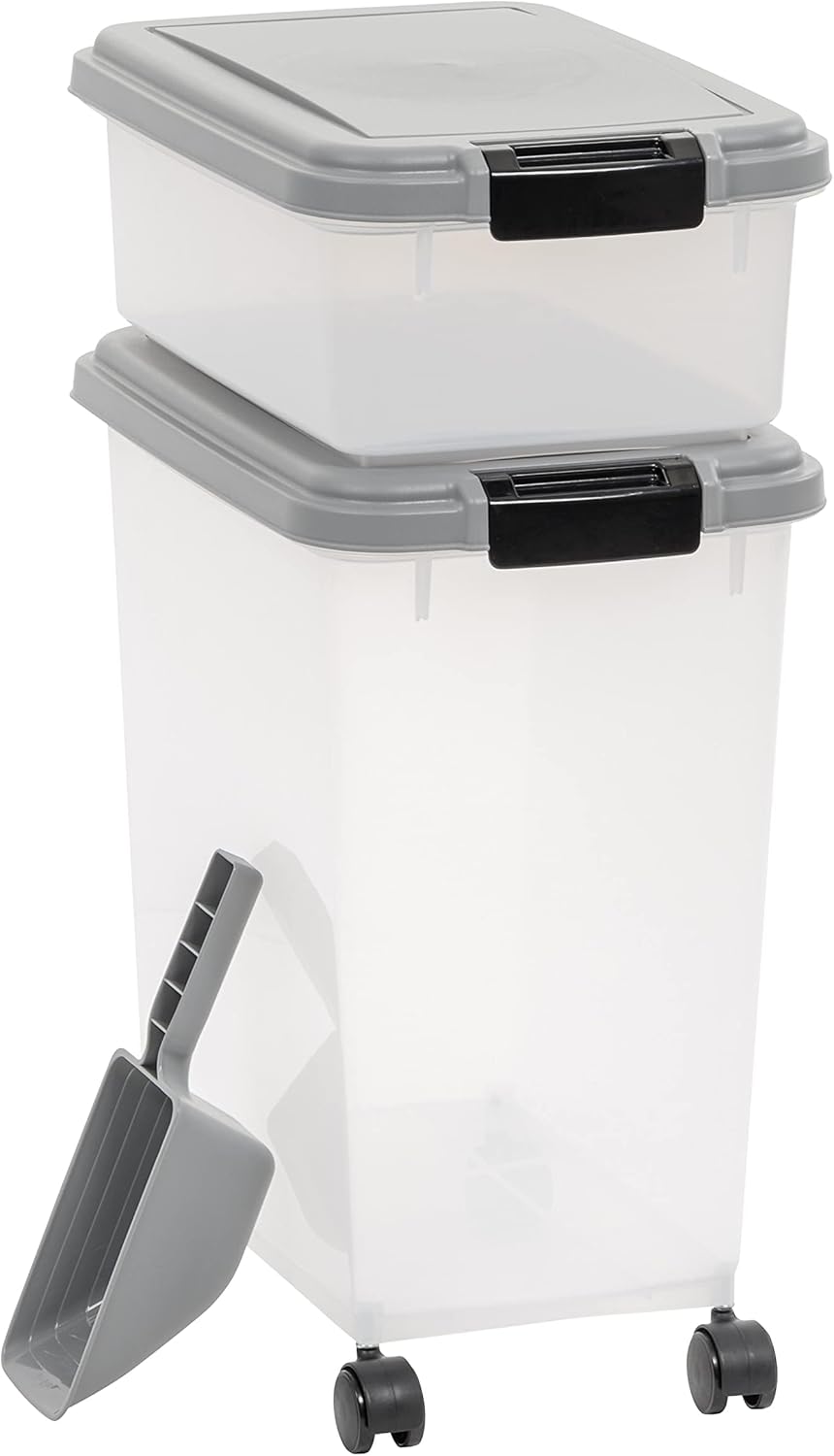 Amazon Basics 3-Piece Airtight Dog Food Storage Container Combo with Scoop, 33 QT + 12 QT