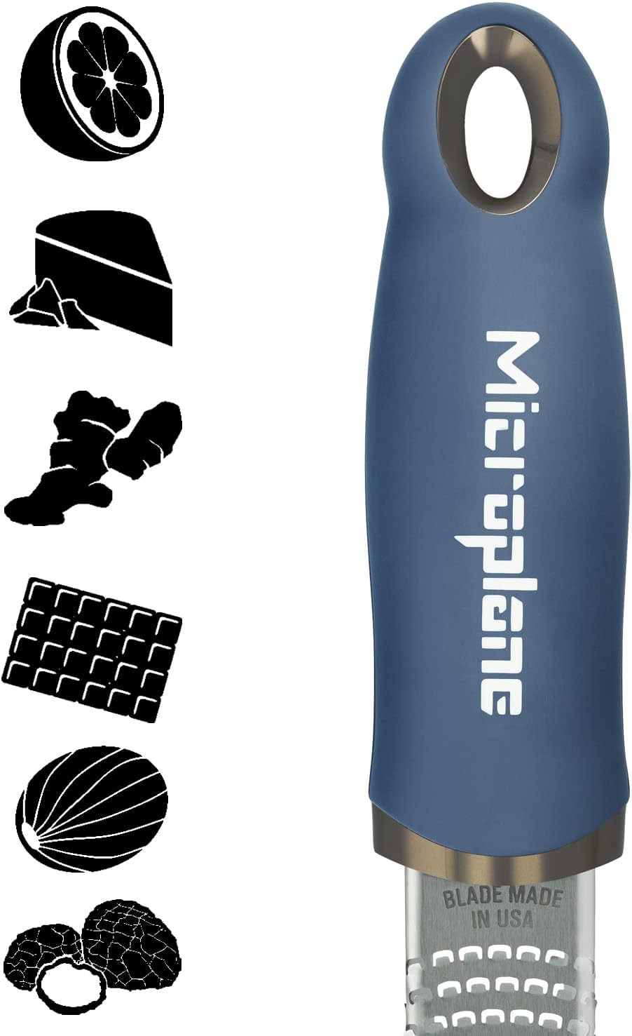 Microplane Premium Zester Grater in Denim Blue | Lemon Zester tool, Hard Cheese & Vegetable Grater | For Citrus, Parmesan Cheese, Garlic, Ginger, Nutmeg | Fine Stainless Steel Blade, Made in USA