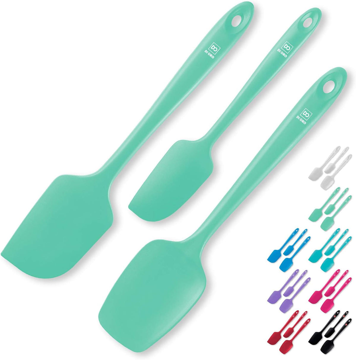 DI ORO Silicone Spatula Set - Rubber Kitchen Spatulas for Baking, Cooking, & Mixing - 600°F Heat-Resistant & BPA Free Silicone Scraper Spatulas for Nonstick Cookware - Dishwasher Safe (3pc, Mint)