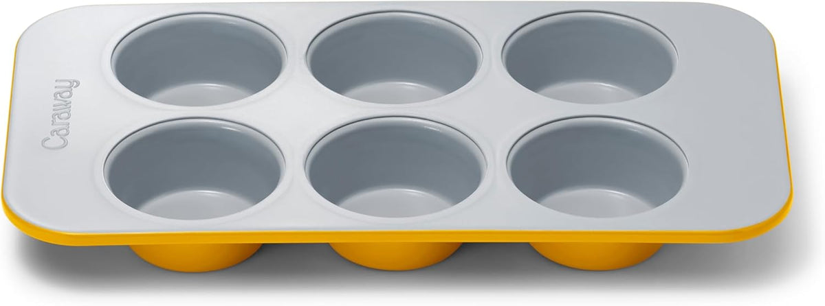 Caraway Nonstick Ceramic 6 Cup Muffin Pan – Non-Toxic, PTFE & PFOA Free – Oven Safe – Aluminized Steel Core – Small Muffin Pan for Baking Cupcakes, Muffins & More - Marigold