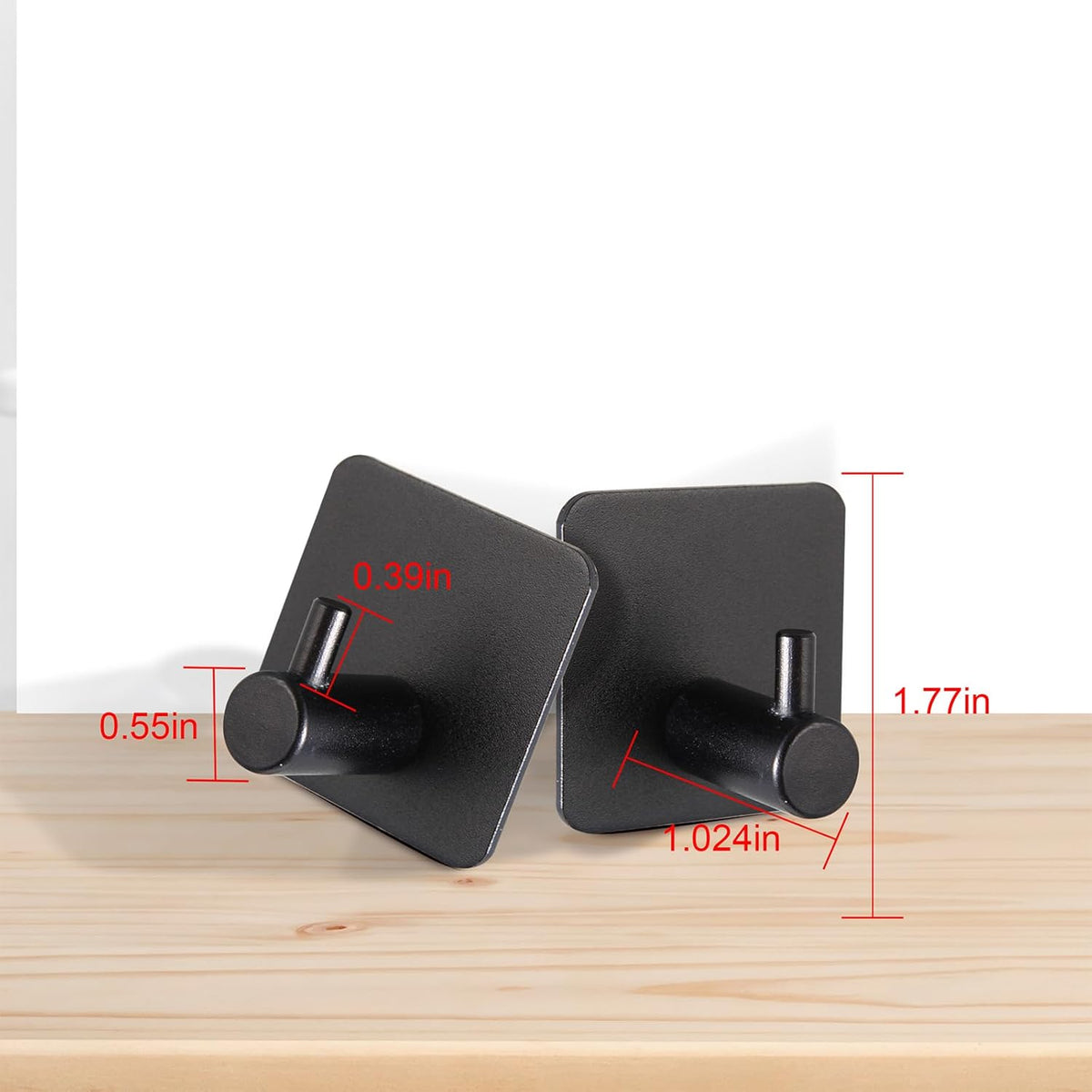 Aluminum Wall Hooks, No Drill Damage-Free Adhesive Hook, Product for Hanging Heavy Duty for Bathroom Kitchen Home (Single Square Black Hook, 4)