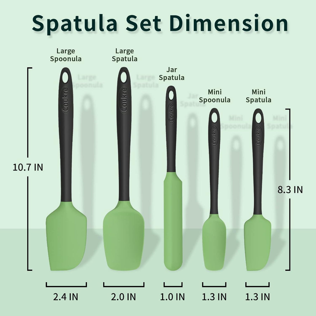 Coukre Silicone Spatula Set of 5,High Temperature Resistant, Food Grade Silicone, Dishwasher Safe, for Baking, Cooking (5, Grass Green)