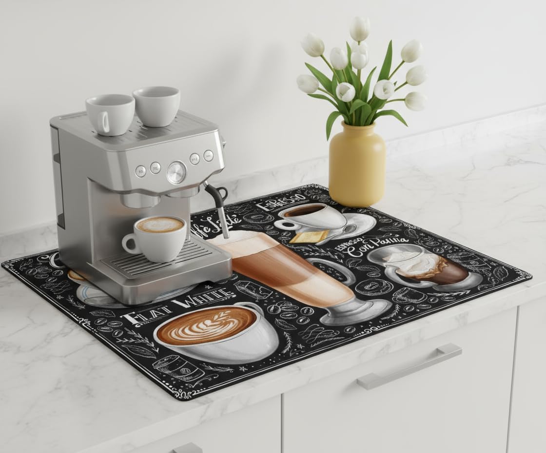 Dish Drying Mat Super Absorbent – 24" x 16" Coffee Mat for Countertops – Non-Slip Drying Mat for Kitchen Counter – Easy to Clean Water Absorbent Mat – Large Mat (Costa Rica Coffee)