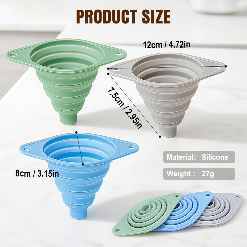 Kitchen Funnel Set, Silicone Collapsible Funnels for Kitchen Use Filling Bottles, Mini Funnels for Filling Small and Regular Water Bottles, Easy Pouring Tools for Kitchen Use and Refilling Bottles