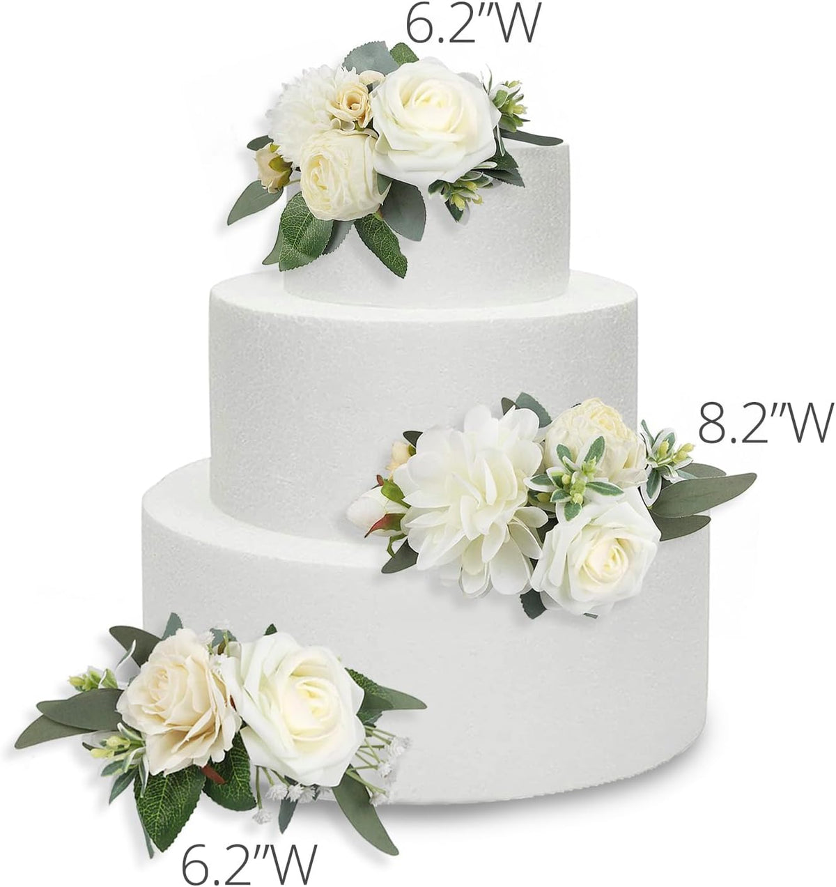 Rinlong 3Pcs Pre-made Cake Flowers Toppers White Green Cake Decorations Wedding Cake Decorating Flowers Decor Birthday Baptism Party Cake Topper