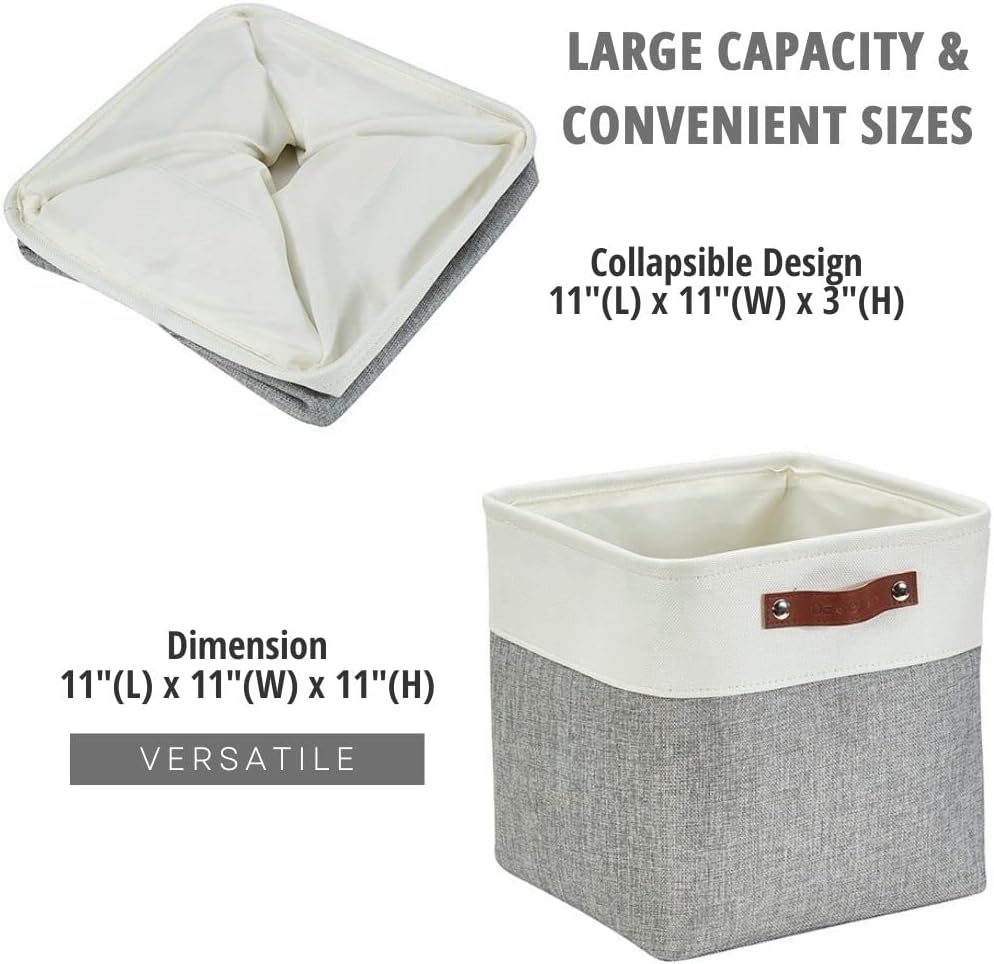DECOMOMO Storage Cubes, 11x11 Cube Storage Bins, Baskets for Shelves (Grey & White, Cube 11" - 4 Pack)