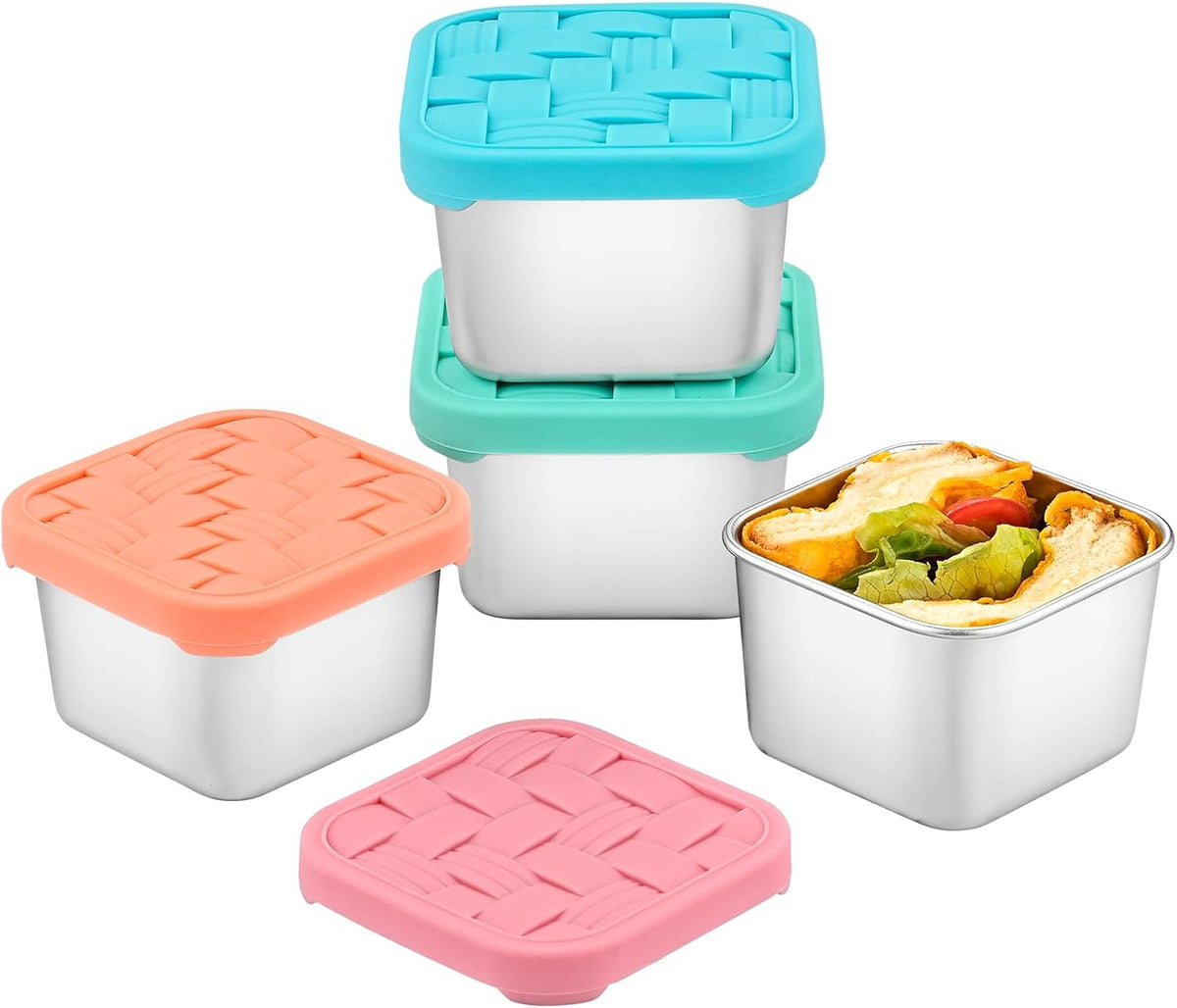 4PC 6oz Stainless Steel Snack Containers for Kids, BPA-Free Metal Toddler Snack Containers with Silicone lids, Leakproof Reusable Lunch Containers for School, Travel, Bento, Daycare