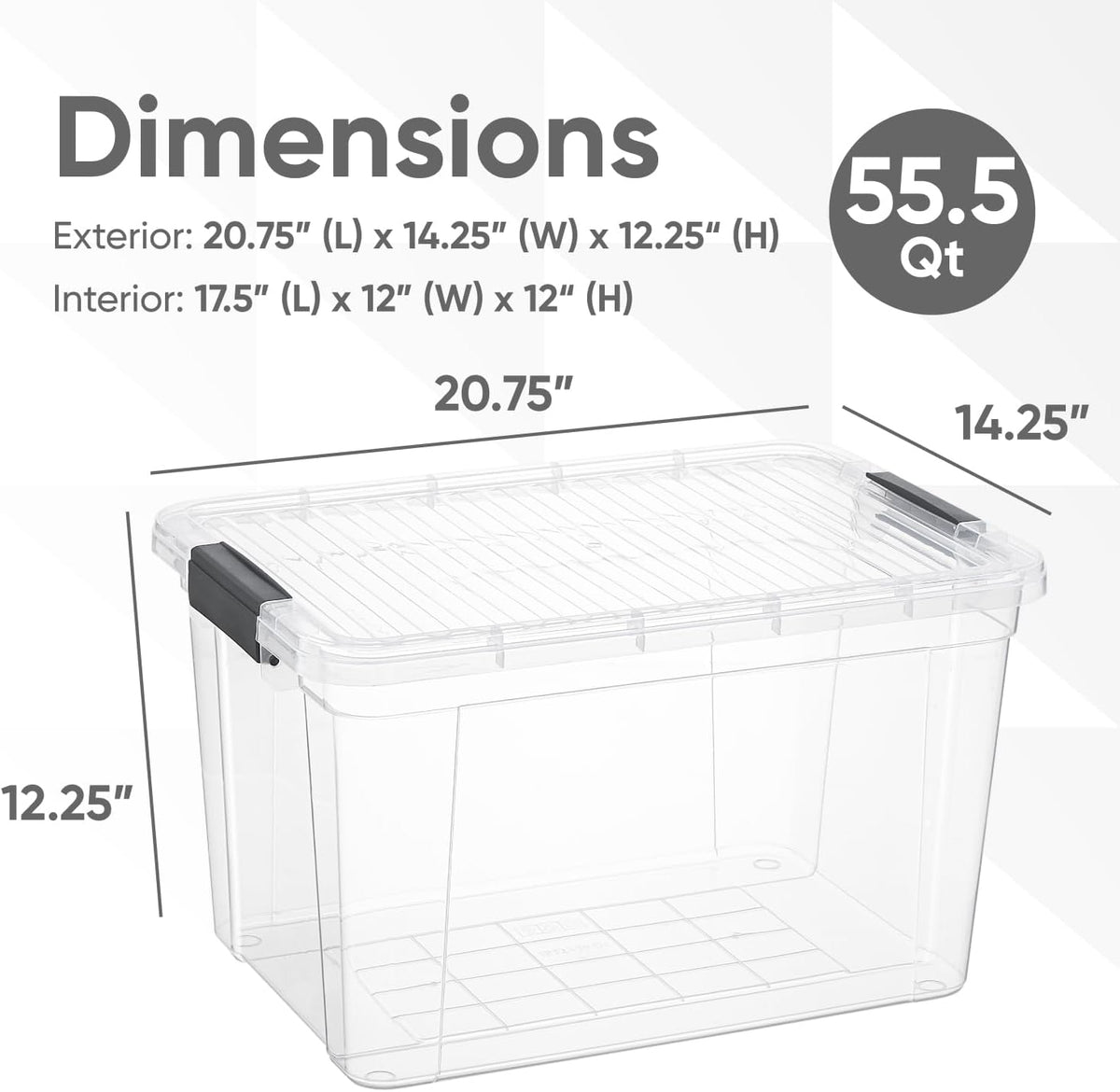 Superio Clear Storage Boxes with Lids, 49 Quart Plastic Container Bins for Organizing, Stackable Crates, BPA Free, Non Toxic, Odor Free, Organizers for Home, Office, School, and Dorm, 2 Pack