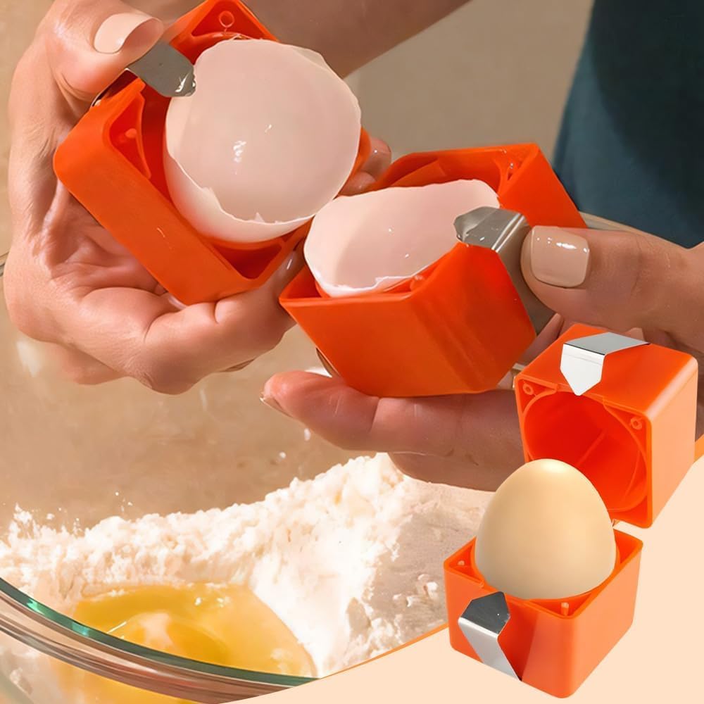 Egg Shell Opener Remover, Eggs Peeler Separator for Boiled and Raw Eggs, Stainless Steel Eggshell Cutter Kitchen Tools for Cooking and Breakfast Prep (Orange Square, 1 Pcs)