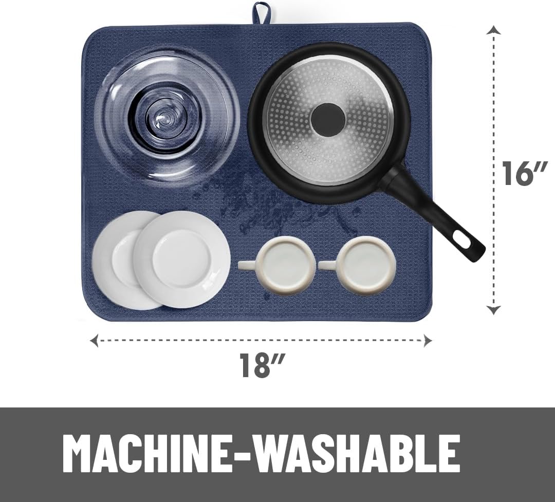 Bellemain XXL Dish Mat Microfiber Dish Drying Mat, Super absorbent (16" x 18", Navy)