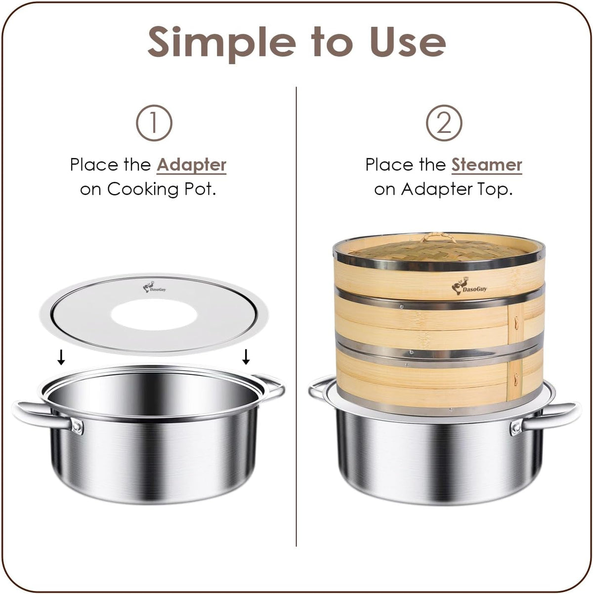 Stainless Steel Steamer Adapter, Fits 7 to 12 Inch Bamboo Steamer Basket, Steaming Ring for Asian Food, Cooking Dumpling, Dim Sum, Rice, Veggies, Vegetable, Chinese Steam Pot