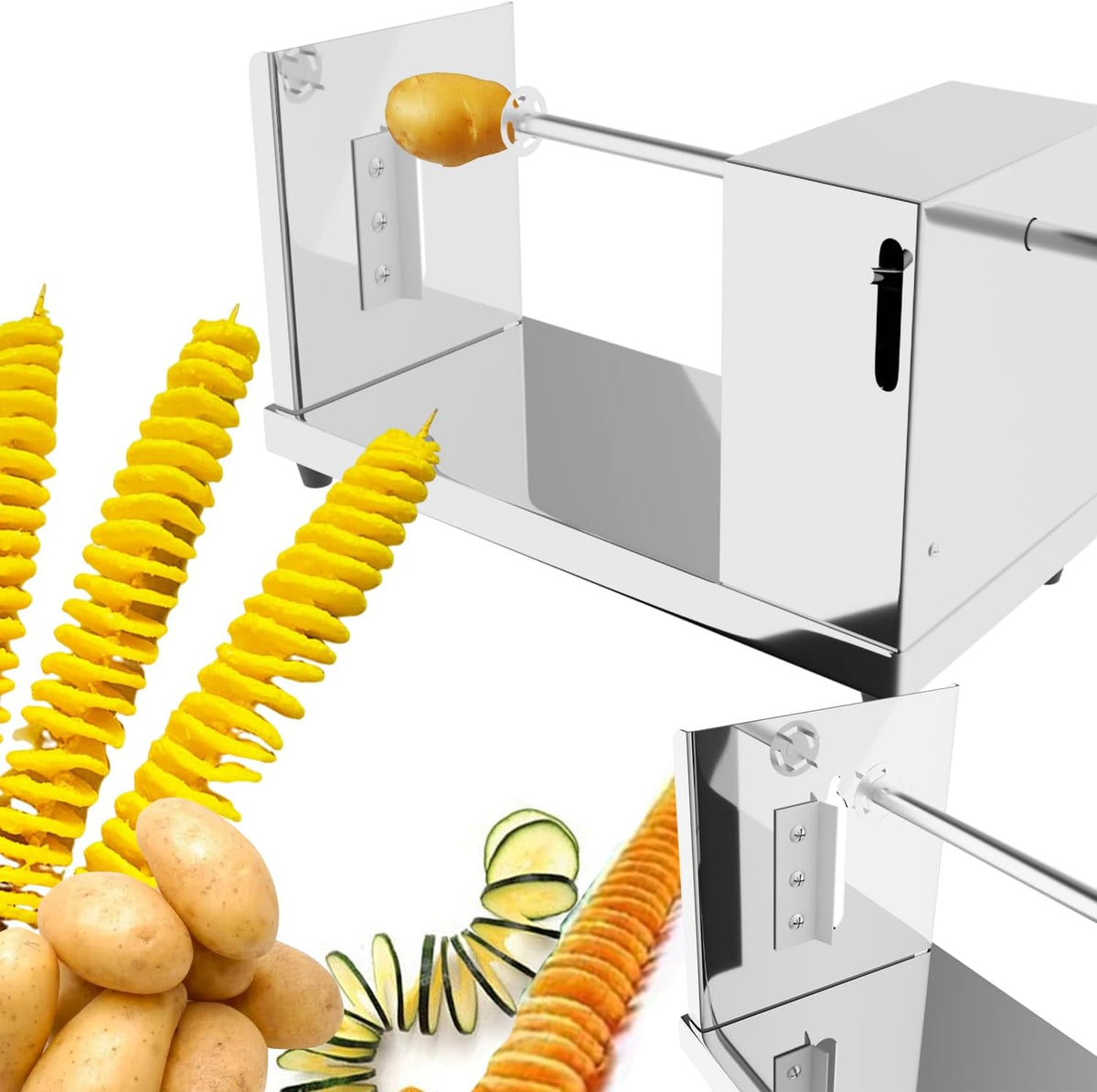 Spiral Potato Cutter french fry cutter Manual Stainless Steel Twisted Potato Slicer Cutter curly fries Cucumbers Carrots DIY BBQ Slicer with Reusable Stick