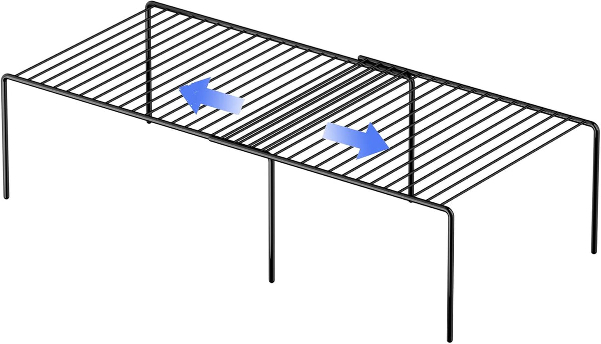 Redrubbit Expandable Shelf Rack, Rustproof Metal Storage Organizer for Kitchen, Fridge, Bathroom, Black