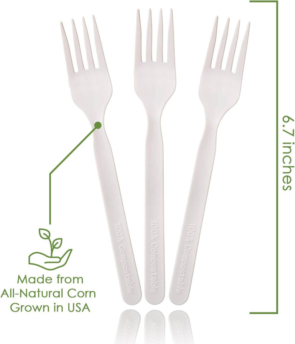 100% Compostable Forks - 500 Large Disposable Utensils (7 in.) Bulk Size Eco Friendly Durable and Heat Resistant Alternative to Plastic Forks with Convenient Tray