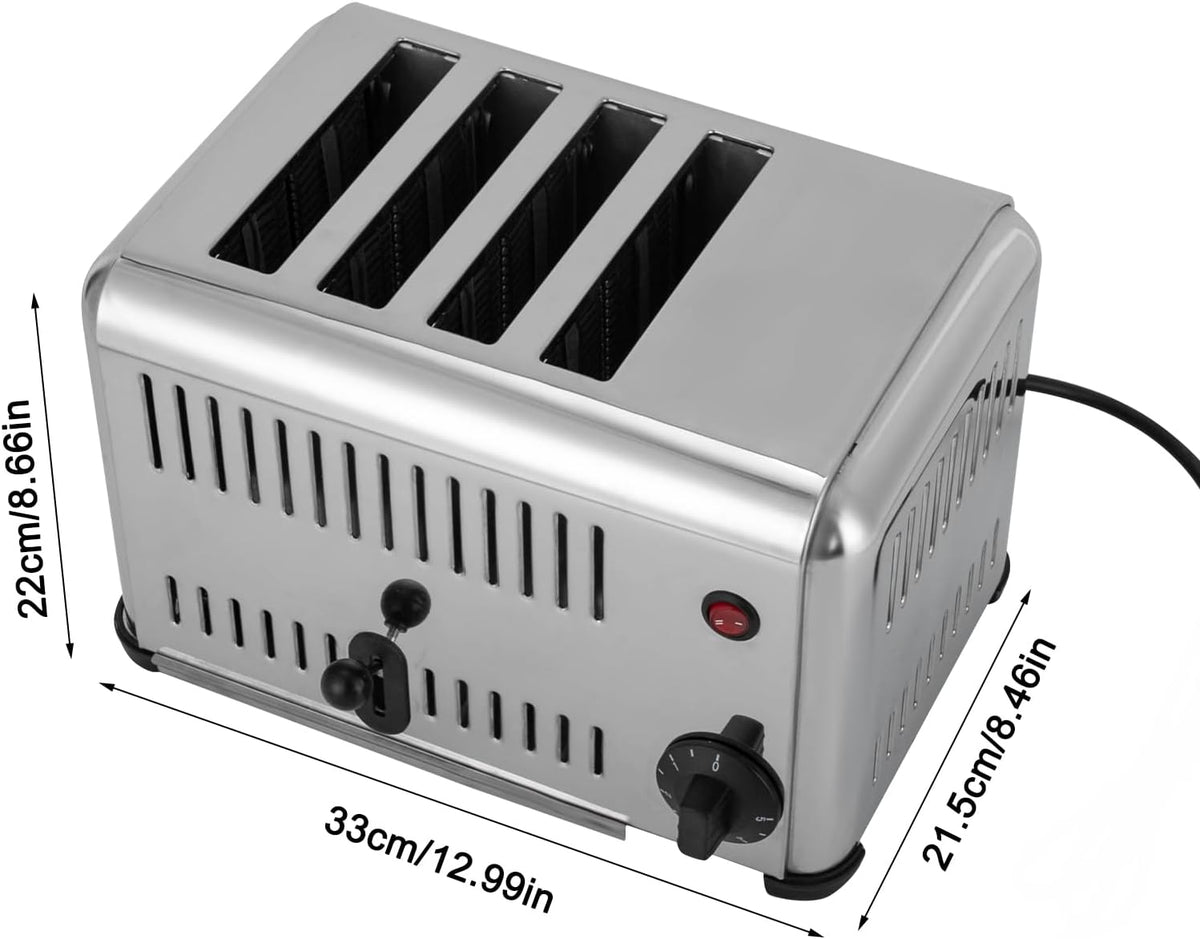 4 Slice Toaster with Wide Slots Commercial Toasters for Restaurant Pop-up Bread Baking Machine 1650W Stainless Steel Toaster Countertop for Toast, Sandwiches, Meatloaf
