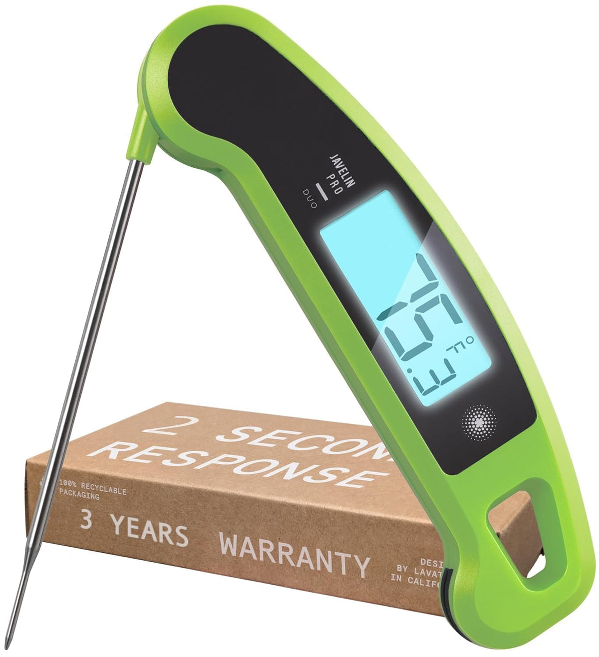 Lavatools Javelin® PRO Duo Ultra-Fast 2-Second Professional Digital Instant Read Meat Thermometer for Grill and Cooking, Auto-Rotating Backlit Display, IP65 Water Resistant, NSF Certified – Wasabi