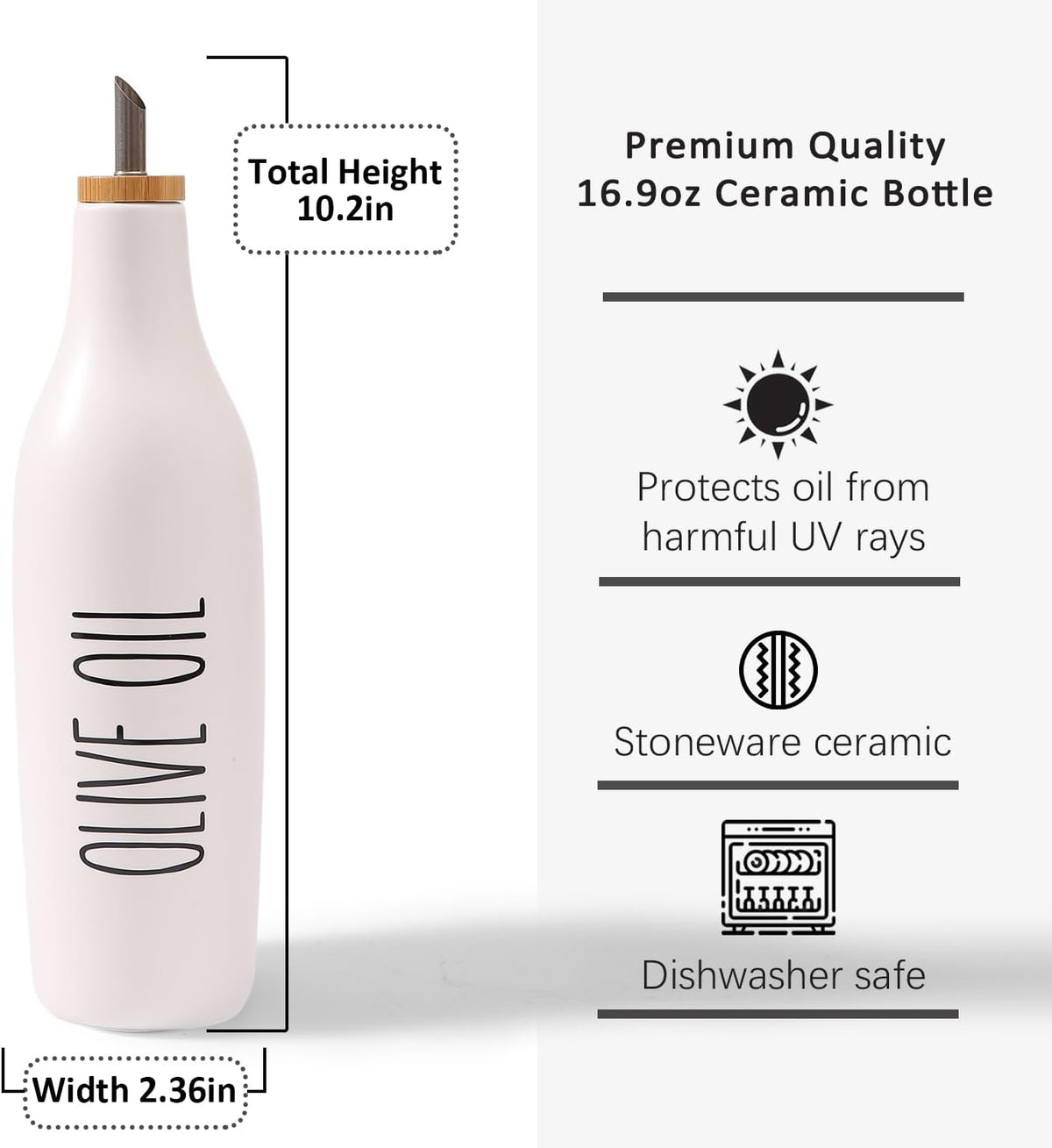 HOMCDALY Olive Oil and Vinegar Dispenser Set, 16oz Ceramic Oil Dispenser for Kitchen, Kitchen Dispenser Bottle for EVOO Vinegar Syrups, Modern Farmhouse Design| Set of 2 – P-Black&White